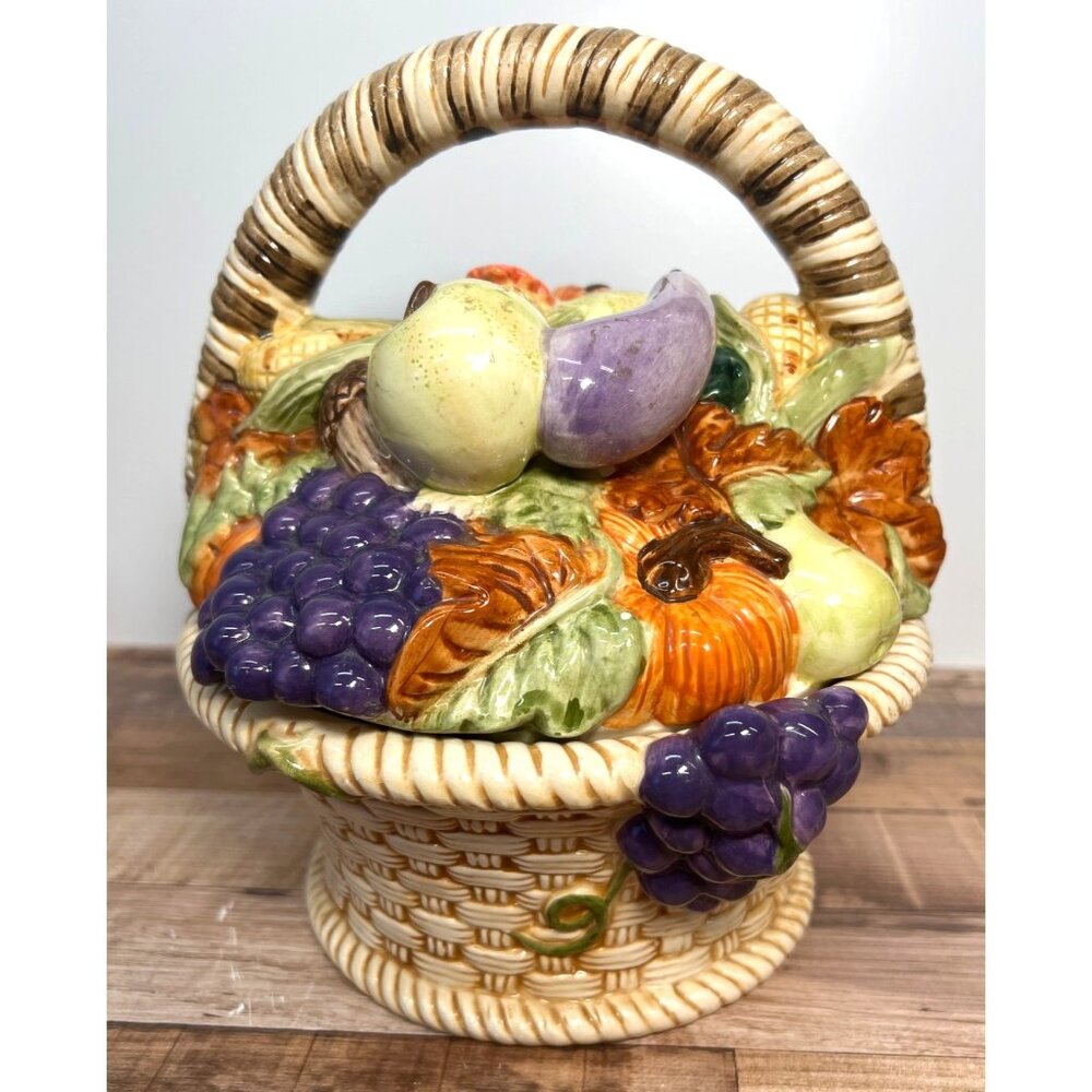 Hand-Painted Ceramic Fruit Basket With Lid